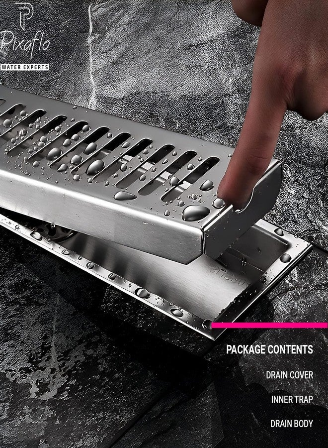 Pixaflo Vertical Shower Drain Channel | 12 × 4 Inches | 304 Stainless Steel Shower Water Drain Channel | Floor Drain Jali with Collar | Side Hole - Image 4